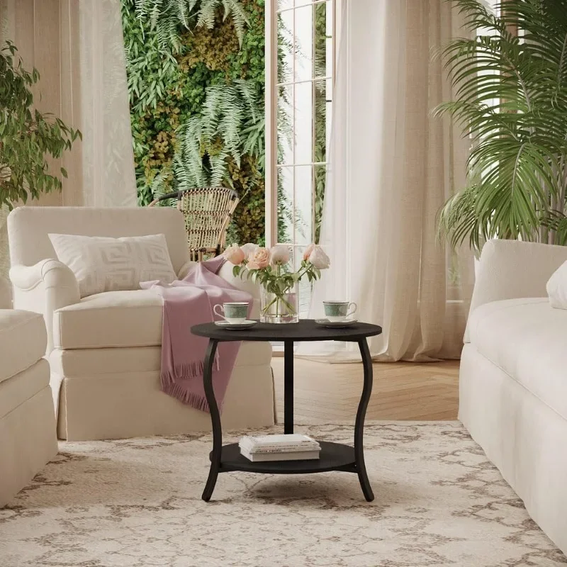 Coffee Table with Open Storage,23" 2-Tier Coffee Side Tables for Small Space, Accent Center Table Circle Sofa End Table 2