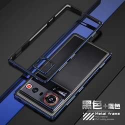 Sleek Metal Bumper Phone Case with Camera Lens Protector (Black - blue)