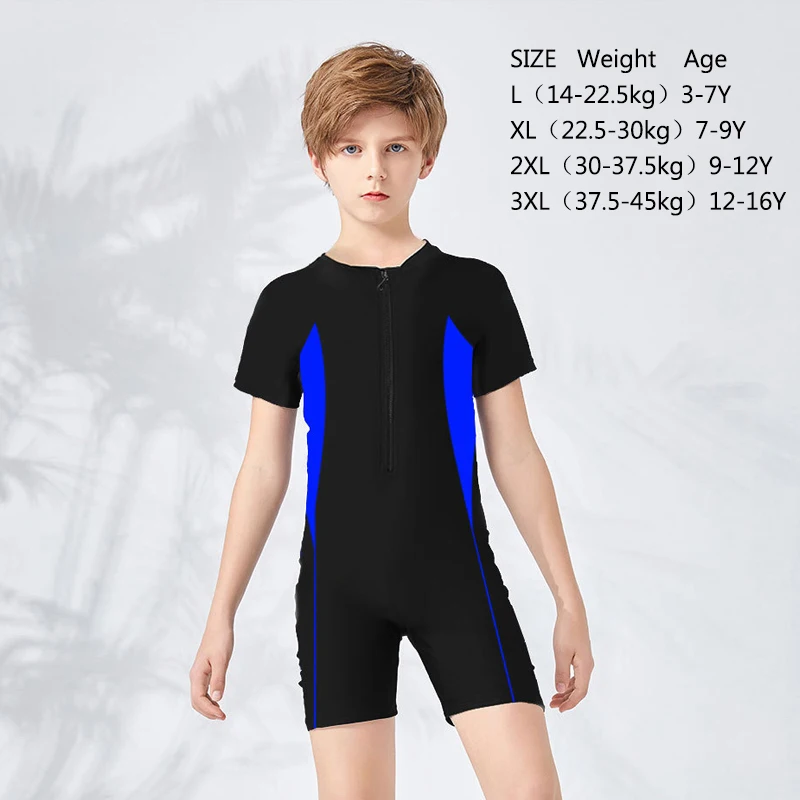 swimsuit one piece Children's One-piece Swimsuit Boy Girl Sunscreen Zipper Swimwear Color Matching Short Sleeve Shorty
