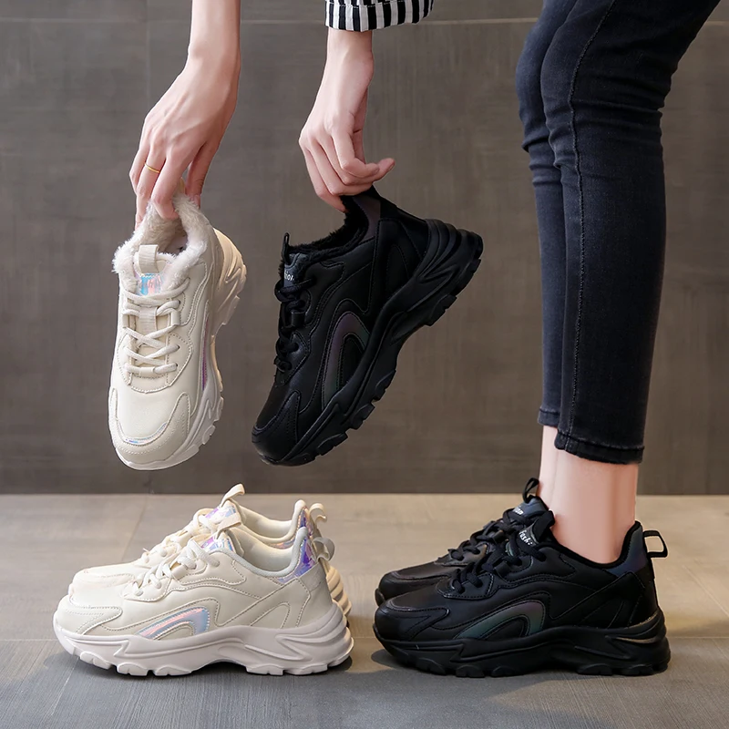 Autuspin Retro Flat Platform Sneakers Women Winter Autumn Leather Breathable Cozy Casual Shoes Outdoor Trendy Footwear 35-40