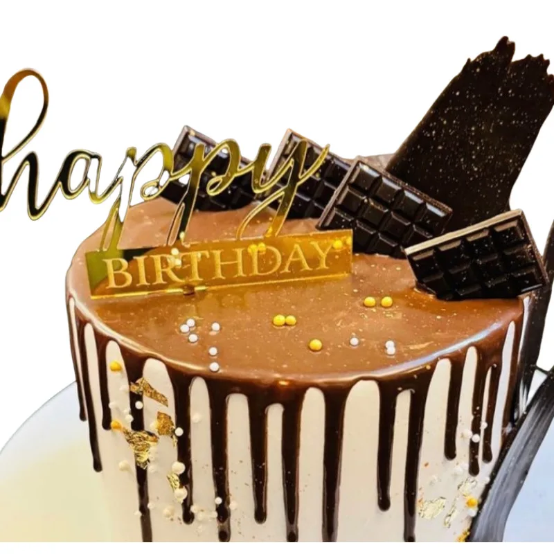 5PCS Happy Birthday Cake Topper Acrylic Gold Mirror Cupcake Topper for Birthday Cake Dessert Anniversary Cake Decor Supplies