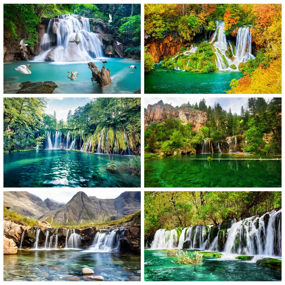 

Spring Natural Scenery Forest Waterfall Photography Backdrops Mountain River Landscape Birthday Holiday Photocall Background