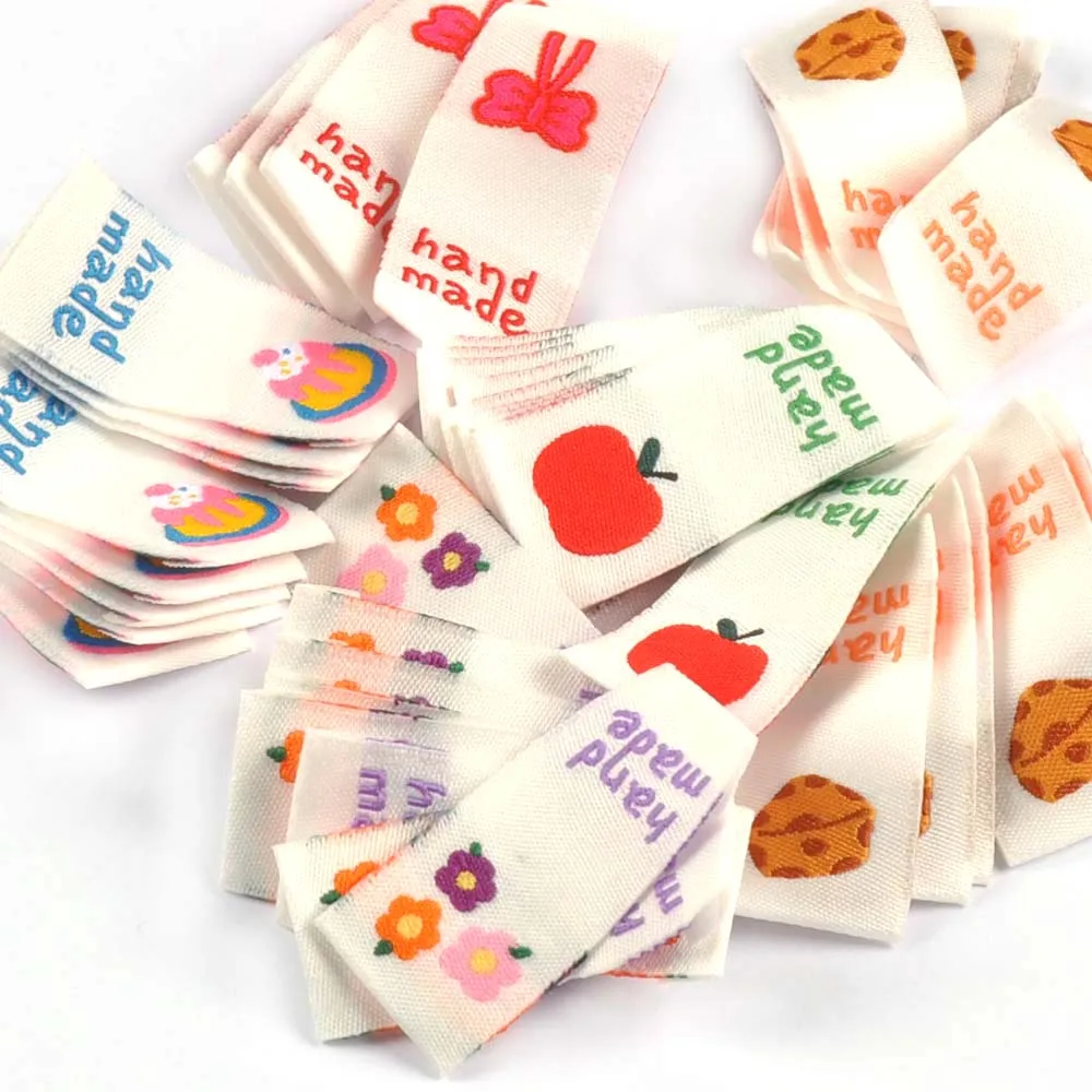 Clothing labels 50Pcs Cartoon Cake/Apple/Cheese Embroidery Labels For Sewing Garment Accessories DIY Bag Shoes Tags Crafts