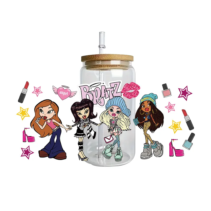 Rock band girl series Easy peel waterproof DIY Decals 3D transfers uvdtf crystal stickers 16oz uv dtf cup wraps for Glasses