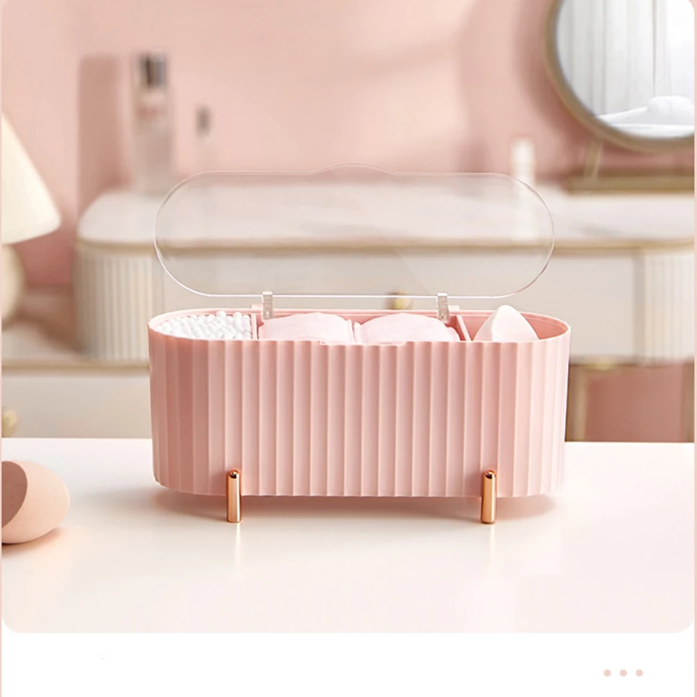 

3 Grids Separate Cotton Swabs Dispenser Cotton Ball Holder with Clear Lid Cotton Swab Holder Storage Box Bathroom Organizer