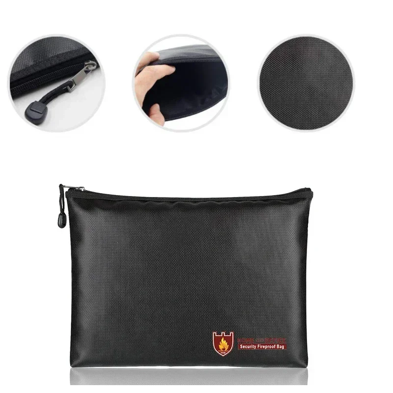 Document Bag Fire Resistant Protection Storage Bag With Zipper Closure Silica Glass Fabric Fireproof Pouch Money Files Safety 6