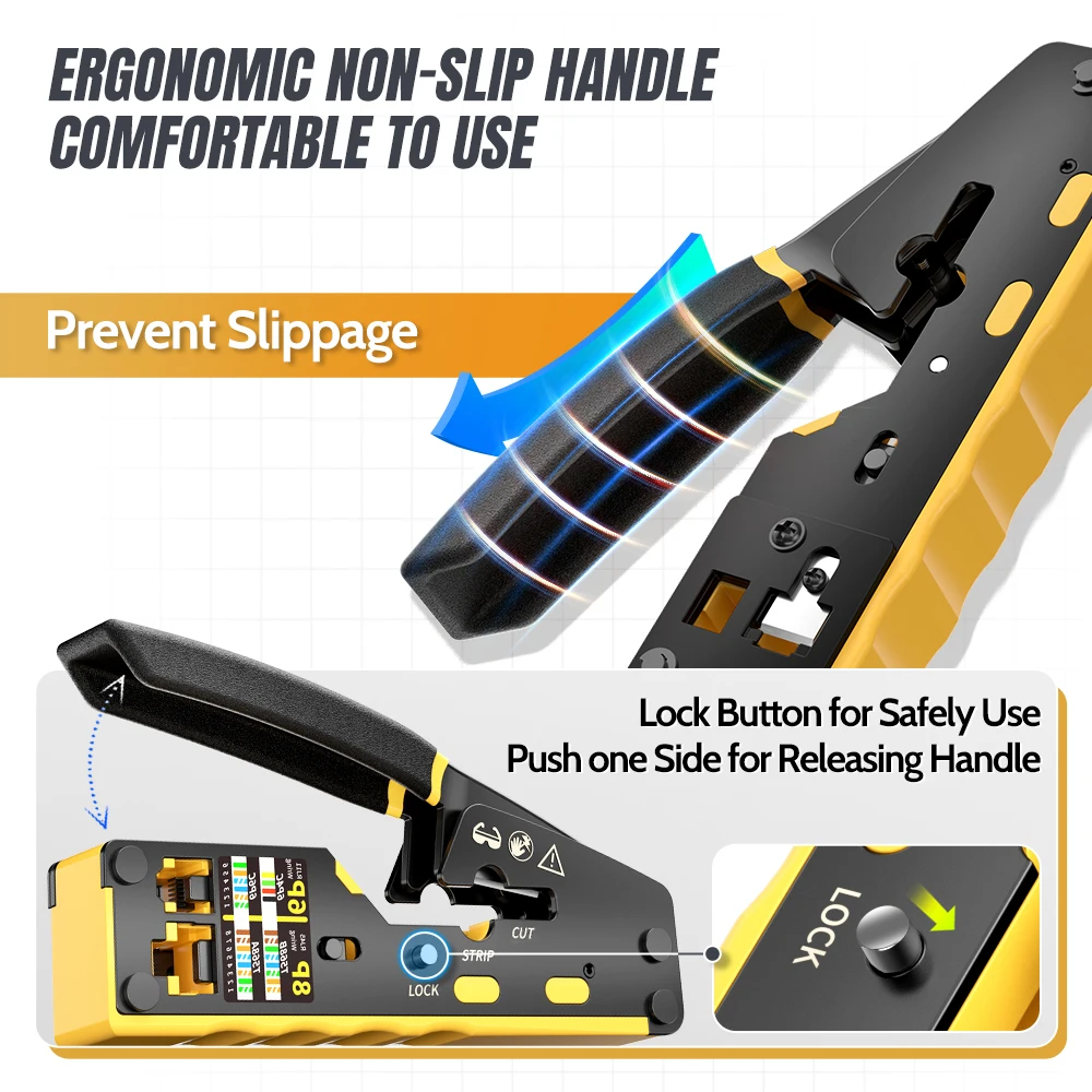 AMPCOM RJ45 network crimper Pass Through Multifunction Ethernet Crimping Pliers Crimp/Cut/Strip for LANTEL(RJ11/CAT5E/6 UTP STP