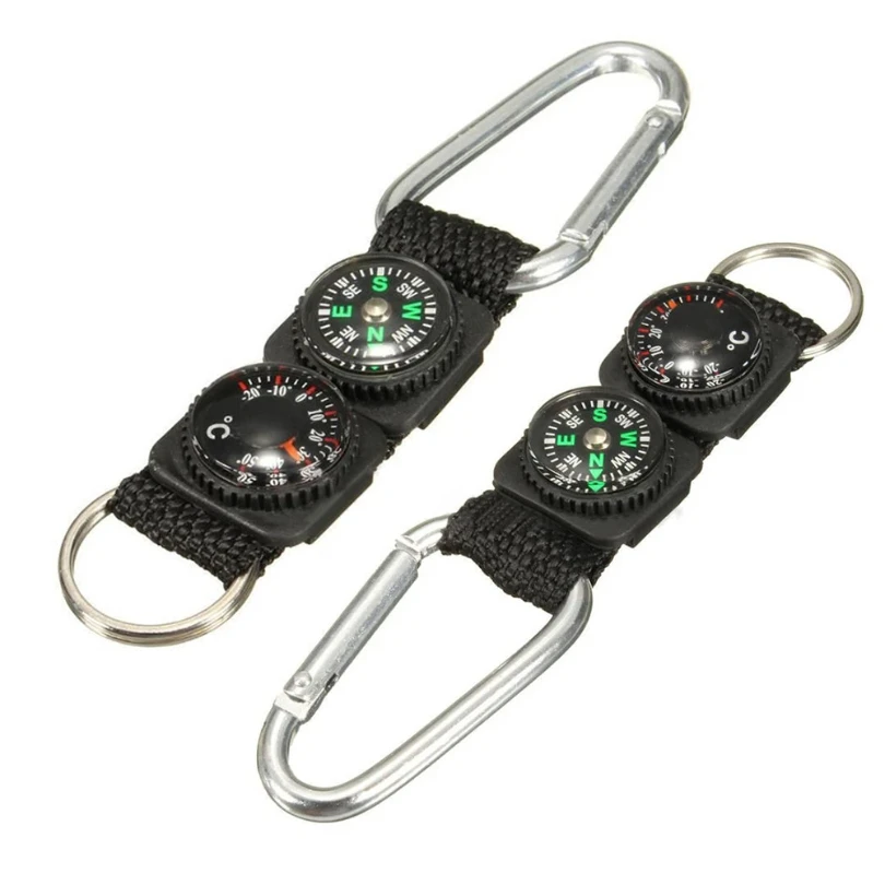 3 In 1 Camping Climbing Hiking Mini Carabiner W Keychain Compass Thermometer Hanger Key Ring Riding Keychain