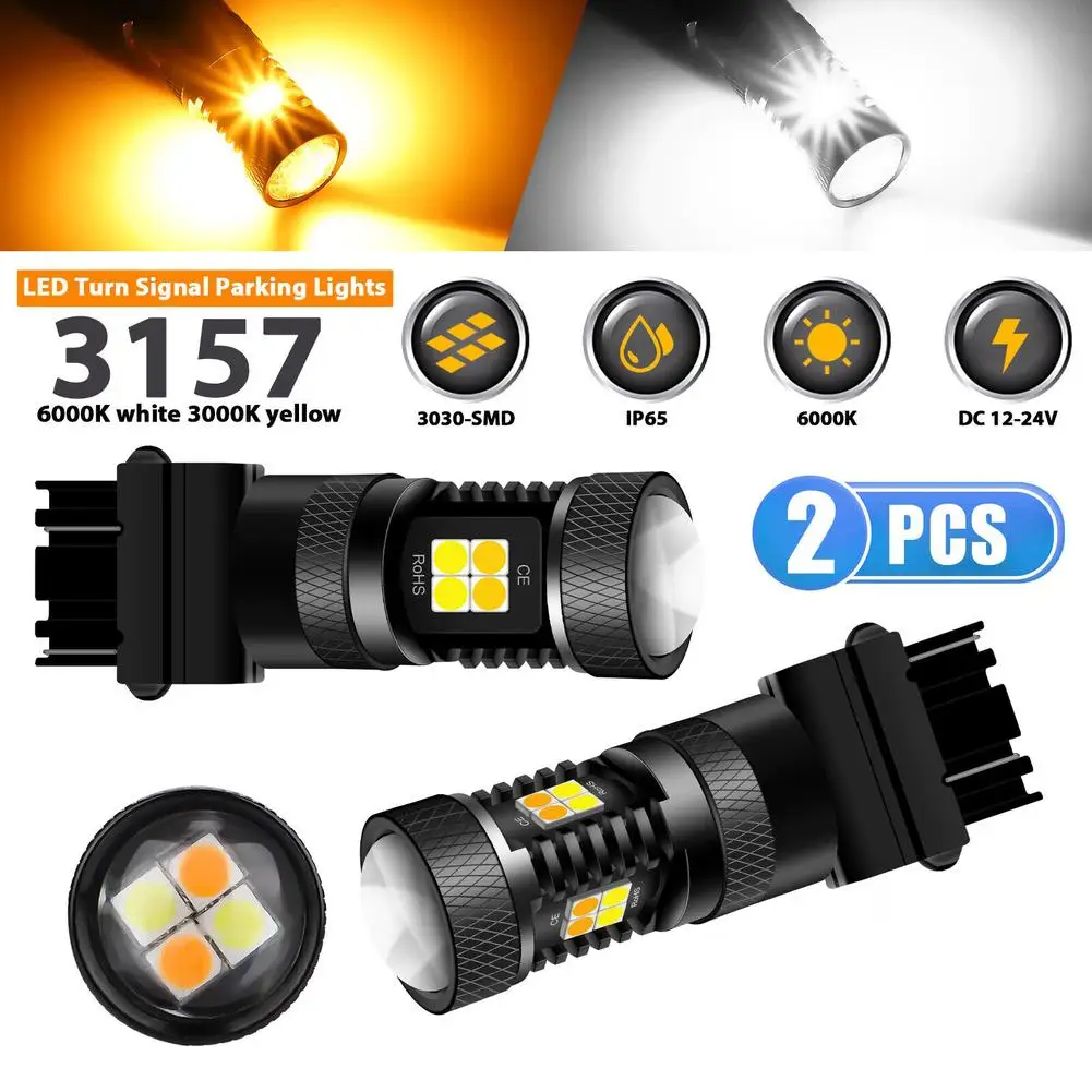 

2pcs 3157 Led Switchback Turn Signal Parking Light Bulb 4157na 3457a 6000k White / 3000k Amber Waterproof Car Led Lights