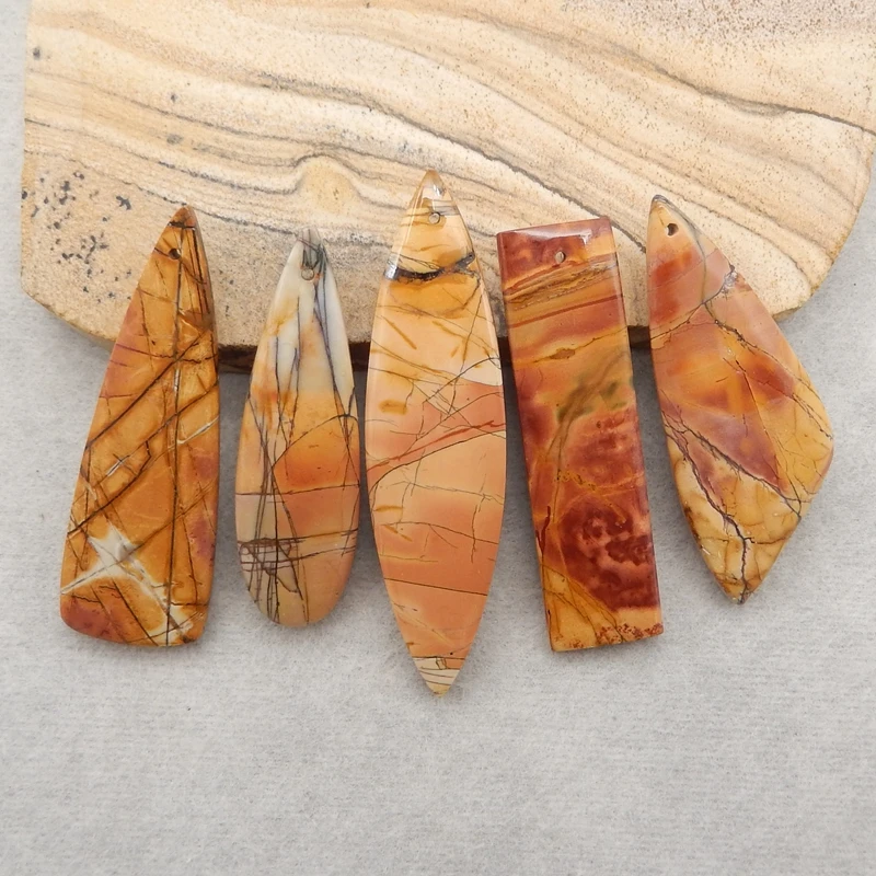 

Sales 5Pcs Natural Stone Multi-Color Picasso Jasper Pendant Beads Fashion Jewelry Necklace Accessories 49x13x4mm 18g