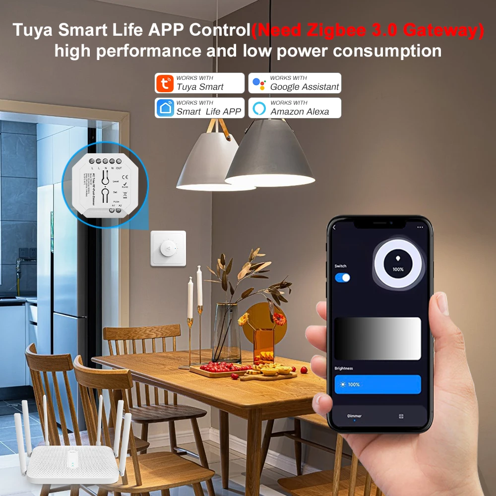 지그비 트라이악 컨트롤러 스위치, AC 220V 110V LED 램프, 2.4G RF 원격, 투야 스마트 라이프 앱, PWM 조광기, 알렉사 구글 홈 Hu-e