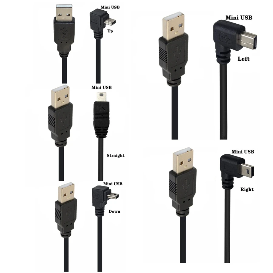 마이크로 USB/미니 USB 5핀 남성형-USB 남성형 어댑터, 90도 이중 굽힘(위/아래/왼쪽/오른쪽), 짧은 케이블 25CM/1M/3M/5M