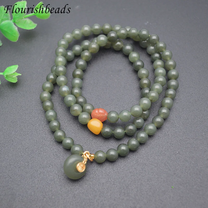

Fashion Natural Jewelry Green Jade Stone Beads Multilayer Bracelet Donut Charms Bracelets for Women Man Amulet Accessories
