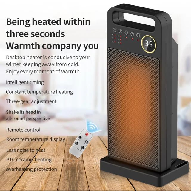 ATWFS PTC Heater for Room Remote Control Electric Heating Touch Screen Heaters Household Vertical 120 Degree Shaking Head Heater 3