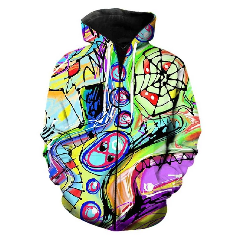 thumbnail image 1 of Sudadera con capucha con estampado 3D de grafiti artístico para hombre, sudadera con cremallera con patrón abstracto colorido para niños, sudadera informal de manga larga estilo Harajuku callejero, 1 of 5