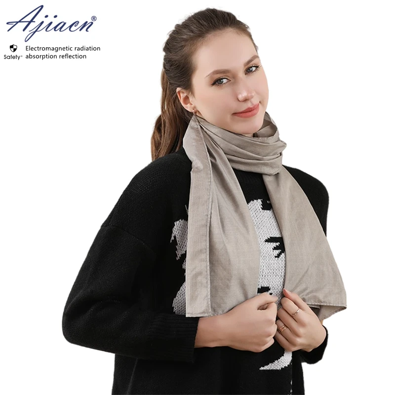 Genuine Electromagnetic radiation protective silver fiber fabric scarf protecting neck health EMF shielding long scarf