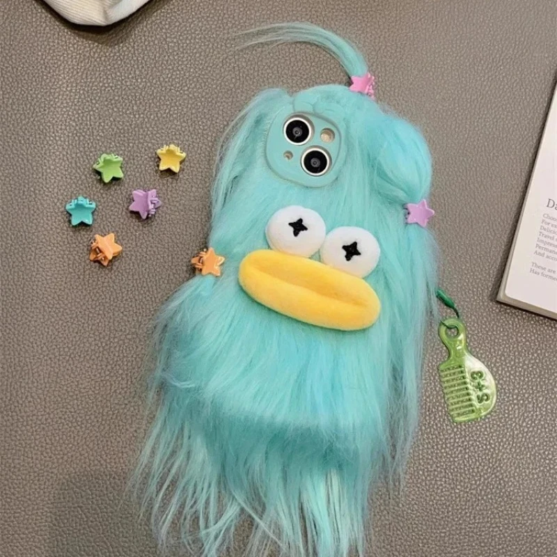 Korean Fluffy Plush Monster Winter Warm Phone Case - Cute & Soft Fur Cover