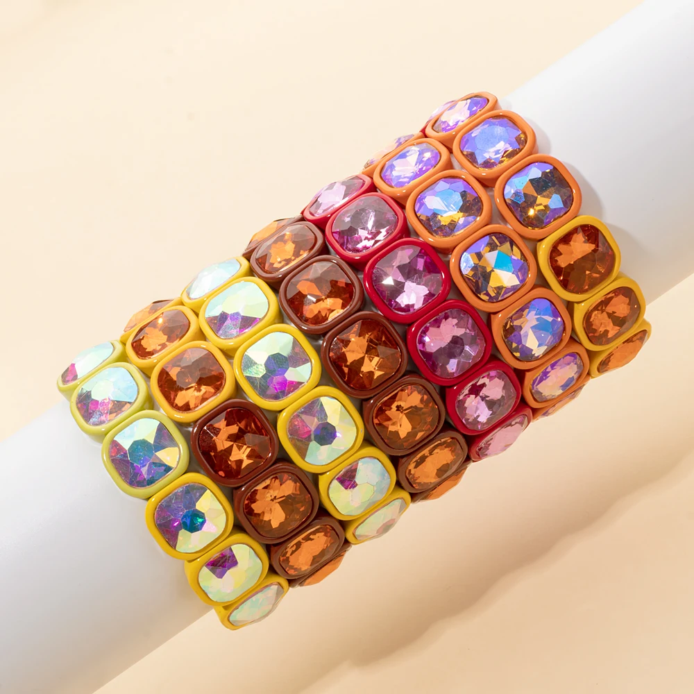 

2024 New Design Winter Crystal Beads Bracelets Colorful Beads Elastic Bracelets For Women Handmade Bohemian Shiny Jewelry