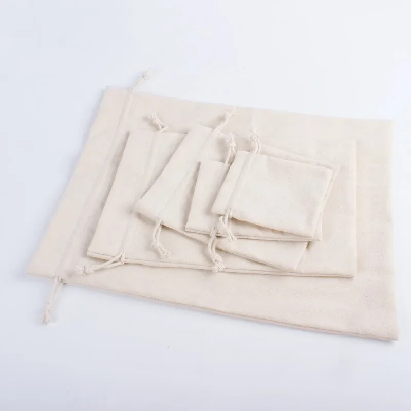 1pcs Cotton Fabric Drawstring Storage Bag Food Underwear Socks Jewelry Organizer Kitchen Environmental Flour Rice Bag  5 Sizes 5