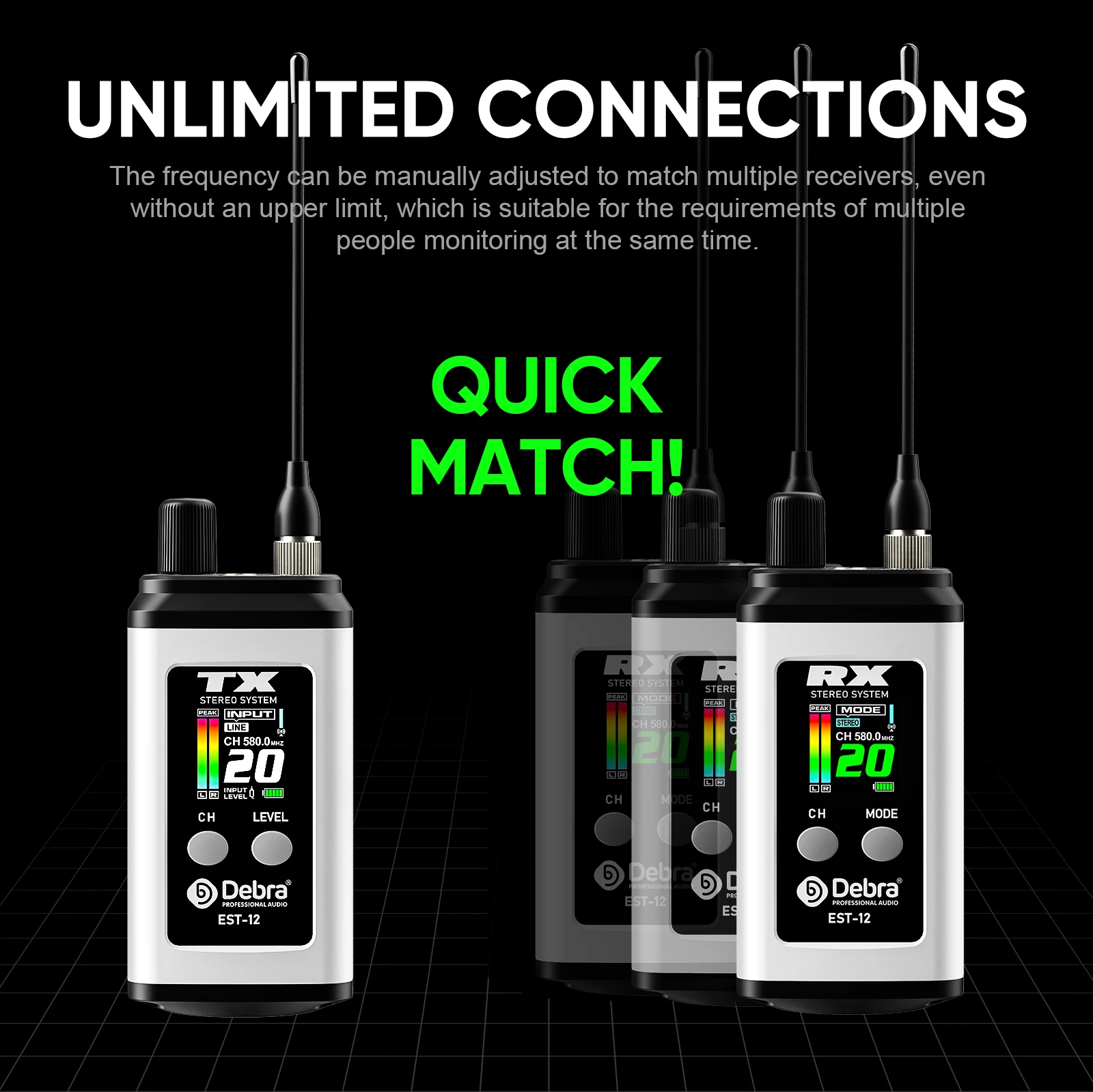 Debra EST-12 UHF Stereo Dual-channel IEM Protable Wireless In-Ear Monitor System