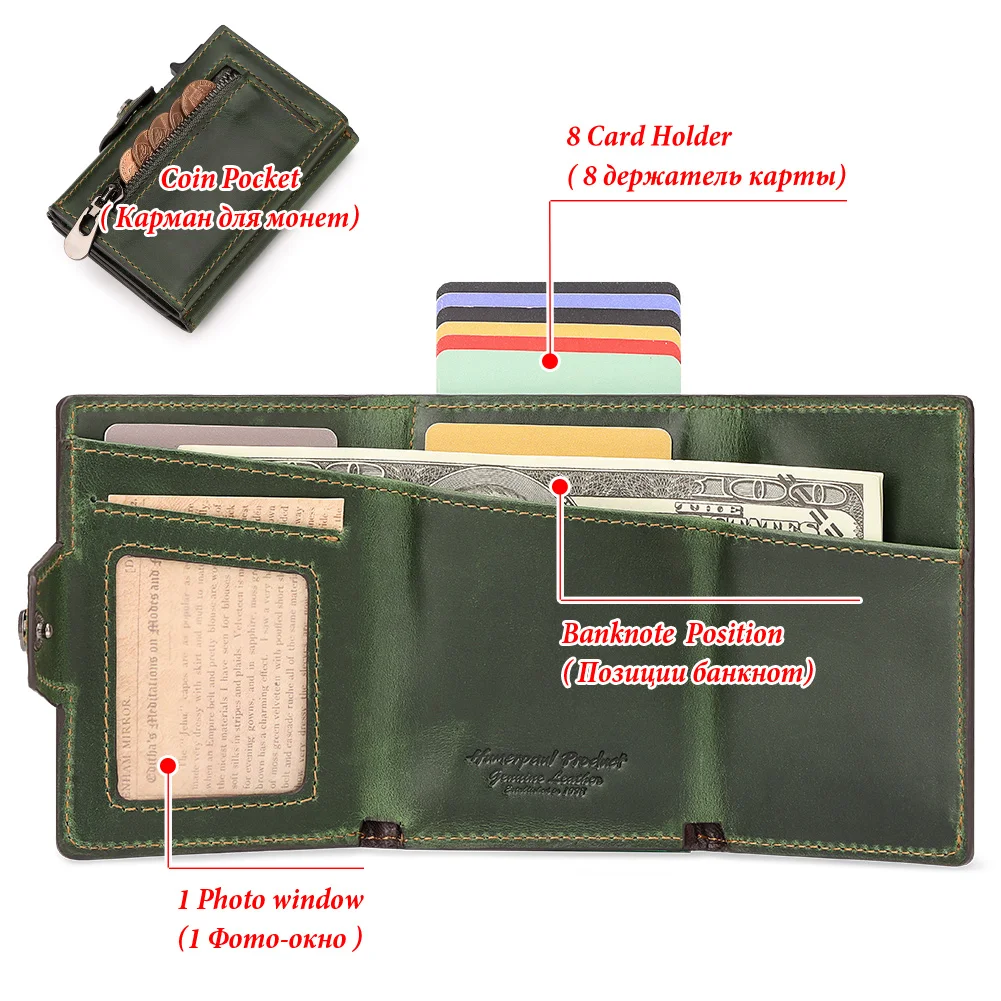 New RFID Blocking Card Holder Cowhide Leather Men Wallet Aluminum Antimagnetic Card Purse for Women with Anti-lost AirTag