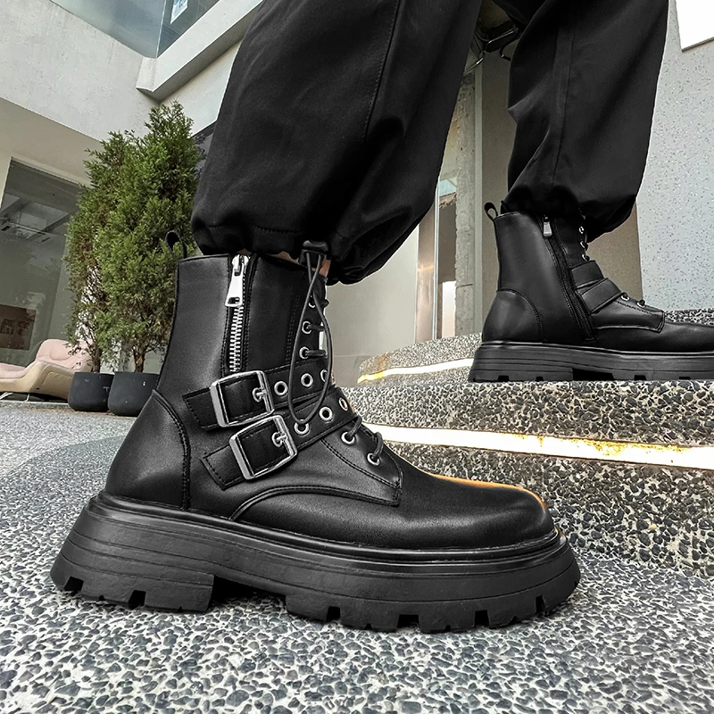 Zapatos de estilo británico para Botas negras de cuero de alta calidad, a la moda, Otoño e Invierno| | - AliExpress