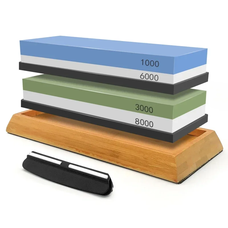 Professional Grindstone Set, Wooden Base Angle Guide Plate Polishing Set, Grit240 - 8000