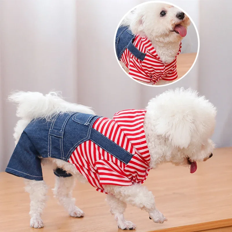 

Jean Pets Clothes for Small Medium Dogs Chihuahua Cat Jumpsuit Hoodies Striped Plaid Dog Clothes French Bulldog Puppy Clothing