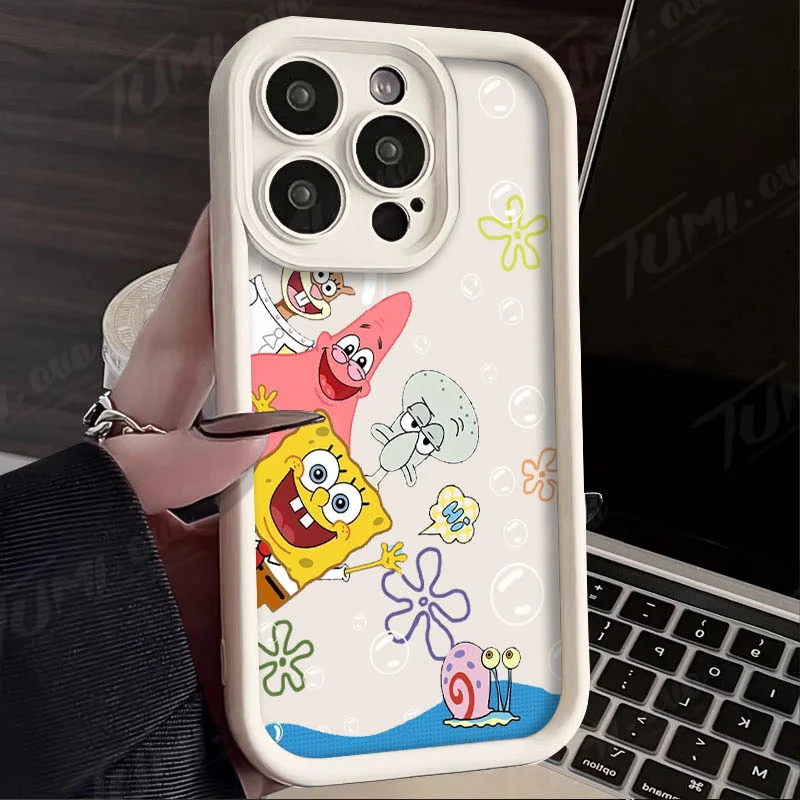 thumbnail image 1 of Funda de teléfono de silicona con estampado mate para iPhone, carcasa protectora de Anime SpongeBobs para iPhone 14, 15 Pro Max, 13, 12, 11, X, XS, XR, 7, 8 Plus, SE 2020, 1 of 5