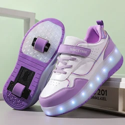 Pink LED Light-Up Roller Skate Shoes - 30 (1988-Purple)