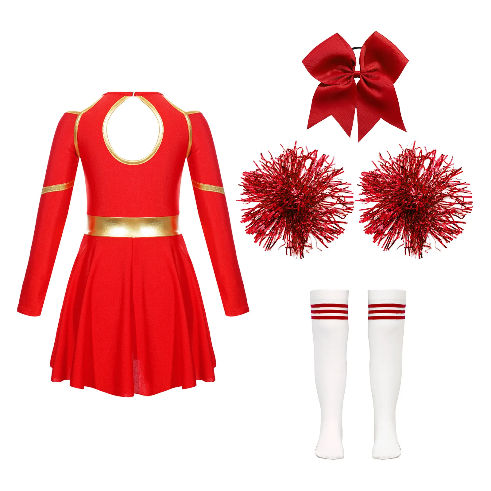 Kids Girls Cheerleading Uniform Dress With Flower Balls Sets Cheerleader Costumes Children Cheering Team Dance Outfits Dancewear