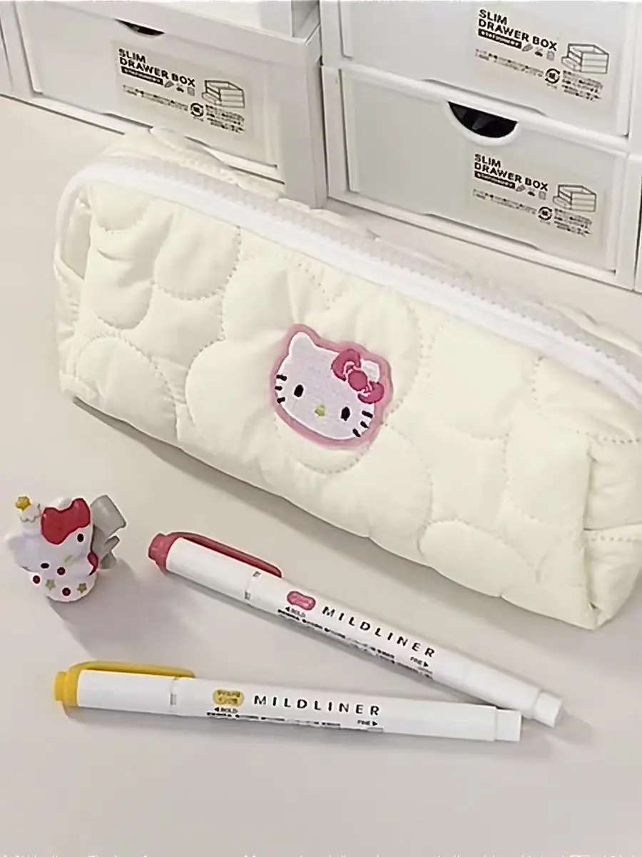 

Sanrio Hello Kitty Pencil Pouch Large Capacity Pen Case Cute Kt Cat Cosmetic Bag Girls Student Supplies Stationery Gifts