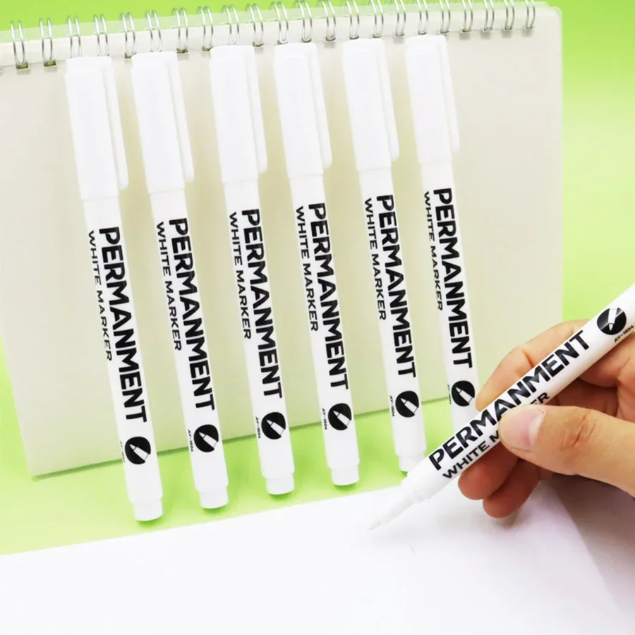 4/5/6pcs White Permanent Marker Pens Fine Tip Oil-Based Art Drawings on Wood Leather Graffiti Markers Stationery for Art Writing permanent marker pen,white marker pens,marker pens,permanent marker,permanent markers,markers pen,art markers,art marker pen