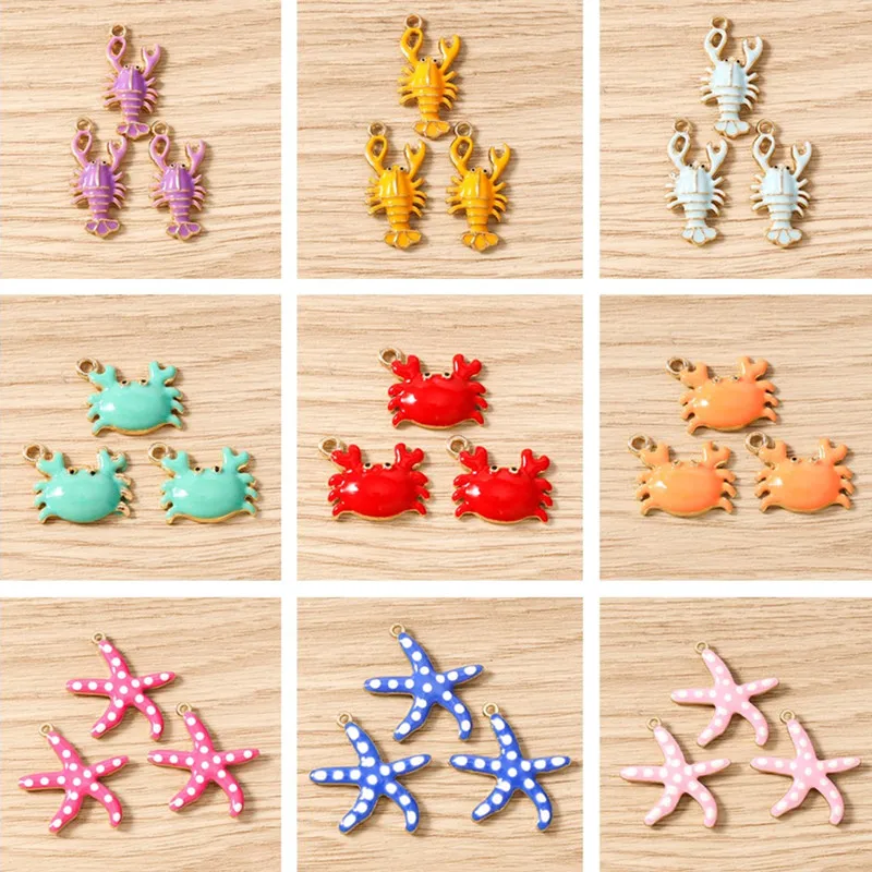 10 Stück süße Mix Marine Life Charms Emaille Seestern Hummer Krabbe Charms Anhänger für Schmuckherstellung Halsketten Ohrringe DIY Geschenke