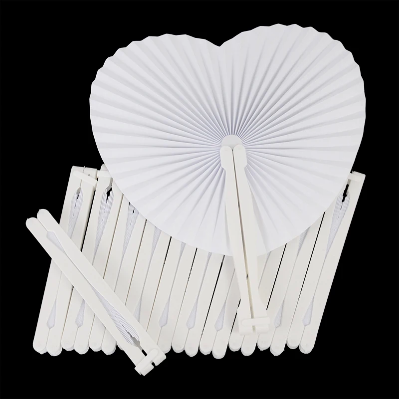 Folding Fan Hand Fan 6/12Pcs White Folding Handheld Paper Fans Round Shaped Accordion Fans with Plastic Handle for Wedding Birthday Party Supplies
