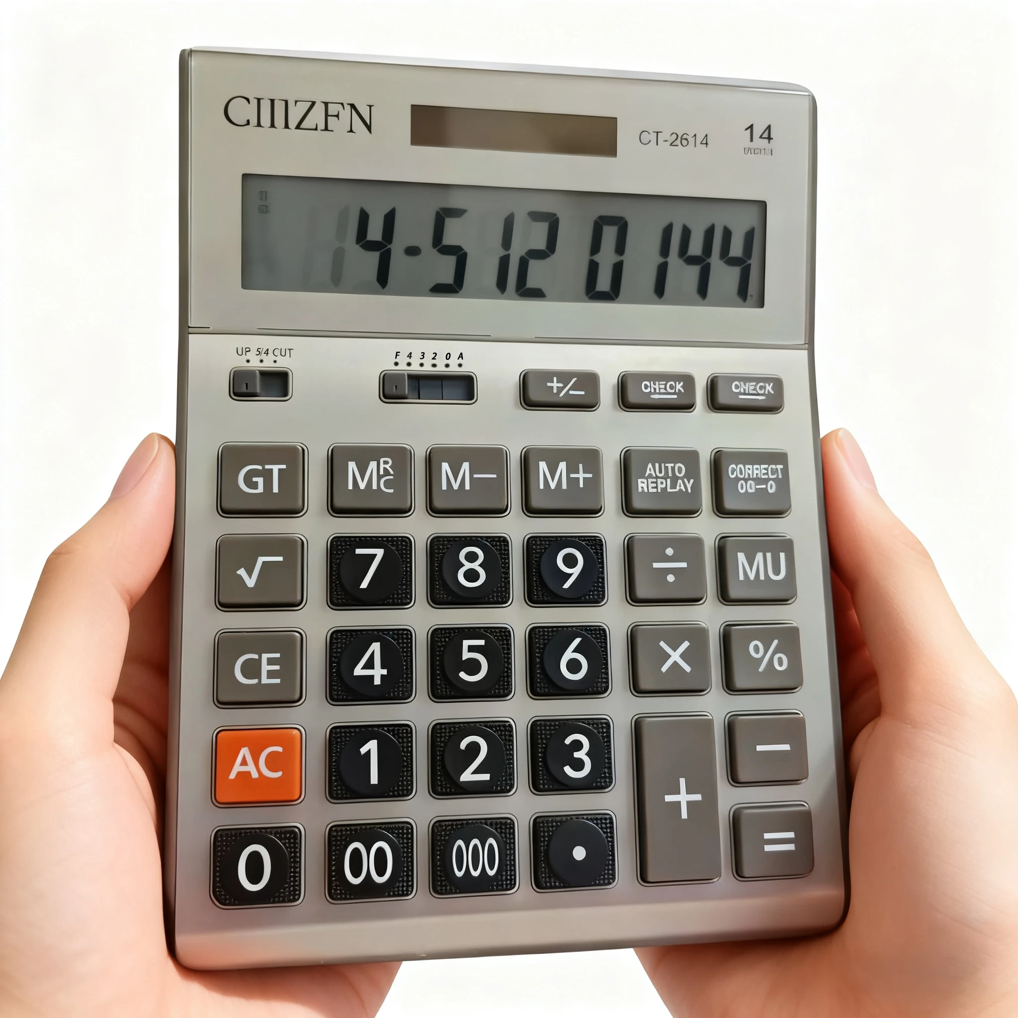 14-Digit Solar-Powered Desktop Calculator with Adjustable Stand and Large Display