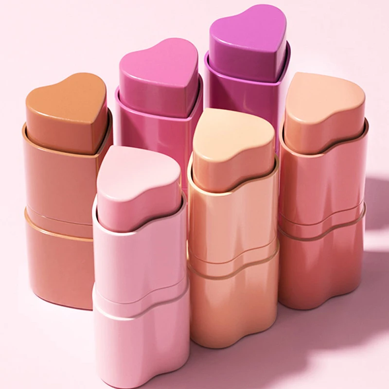 Heart-shaped Pocket Blush Cream Sticks Natural Eyeshadow Brighten Lip Tint Cheek Shading Cute Purple Rouge Blusher Korean Makeup 6
