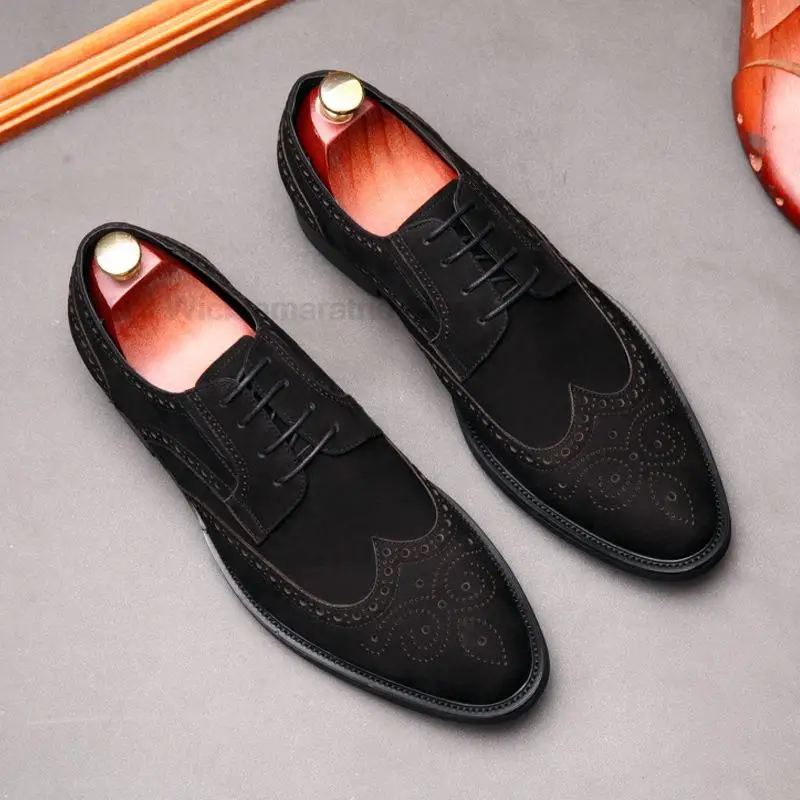 

Suede Men Shoes Business Dress Genuine Leather Shoes For Men Formal Casual Bullock Brogue Formal Derby Shoes New Arrivals