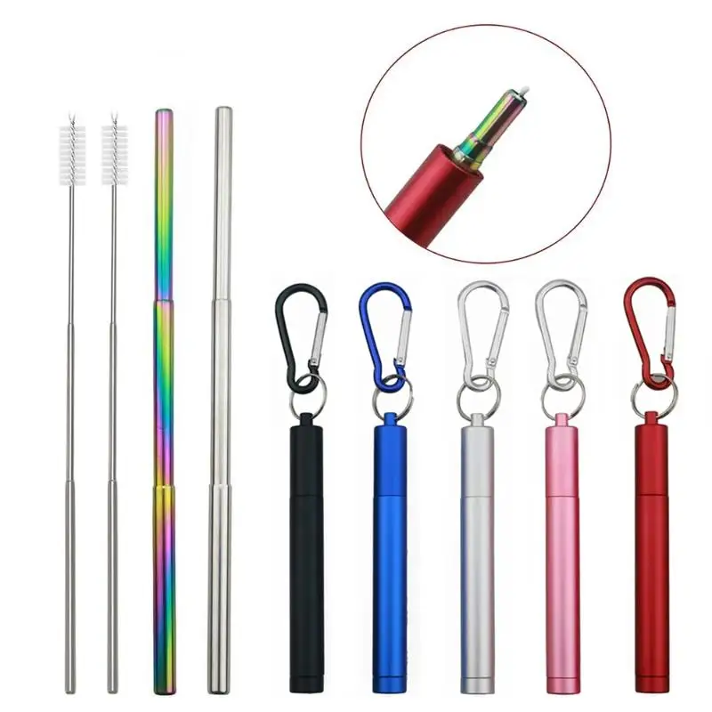Metal Straw Reusable Telescopic Straw with Cleaning Brush Carry Case Collapsible Portable Drinking Set