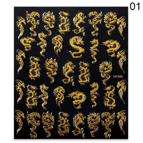 Pcs Gold 3D Nail Stickers Colorful Dragon Phoenix Transfer Sticker Adhensive Slider Decals Nail Art Decorations Manicure Wraps