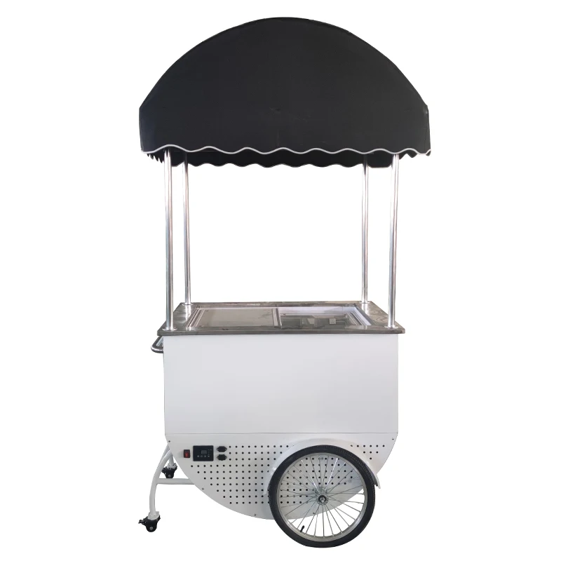 2023 New Commercial Display Cooler Ice Cream Gelato Cart with Umbrella Mobile Hand Push Vending Cart for Sale