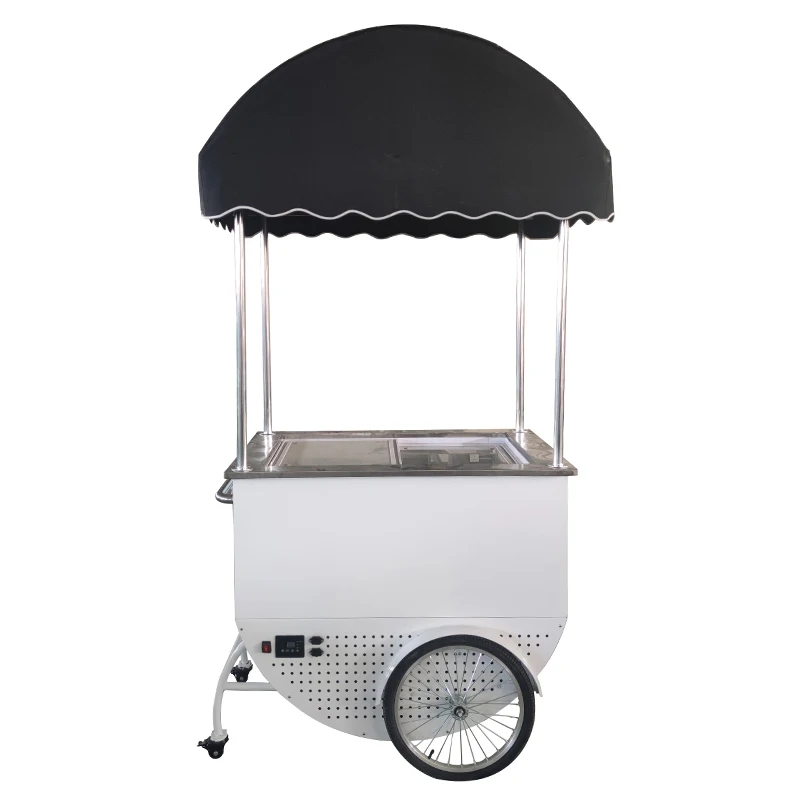 

2023 New Commercial Display Cooler Ice Cream Gelato Cart with Umbrella Mobile Hand Push Vending Cart for Sale