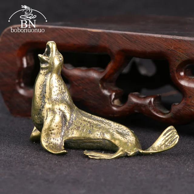 Fém Sárgaréz Tengeri Oroszlán Állati Figura Miniatűr Asztali Dísz Kiegészítők Kreatív Tea Kedvtelésből Tartott Kézműves Retro Lakberendezés