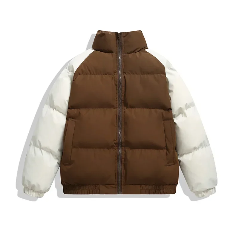 

2023 Winter New Men's Stand Up Collar Contrast Colored Spliced Loose and Thickened Warm Cotton Clothes