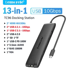 Lemorele 4K USB C Multi-Port Docking Station with Dual HDMI, VGA, and Gigabit Ethernet (13-in-1 USB3.1)