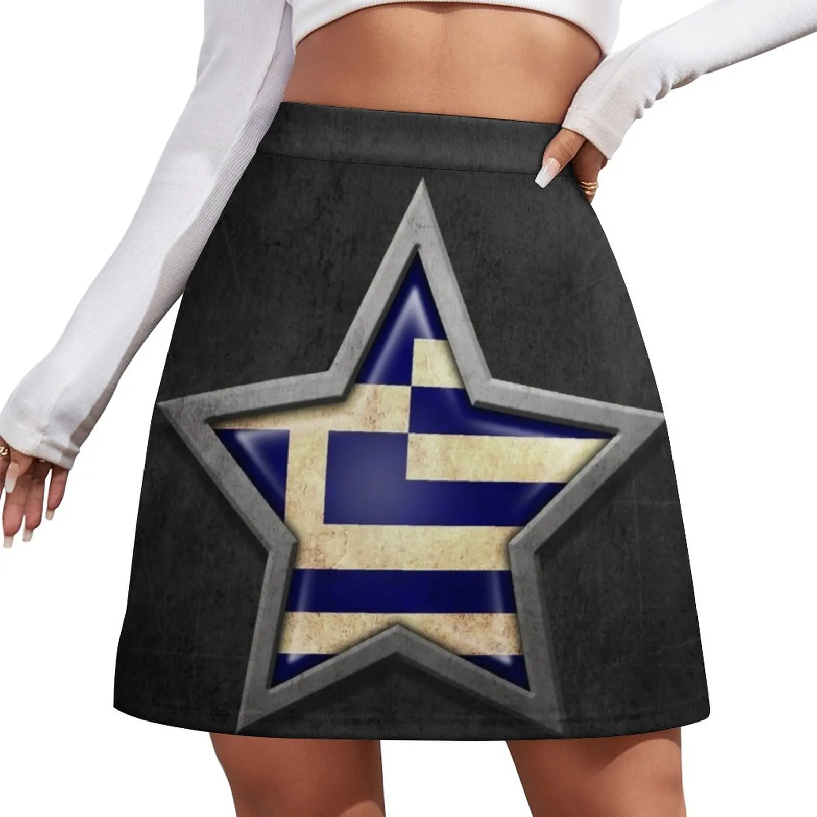 

Greek Flag Inside of an Aged and Scratched Star Mini Skirt women clothing 2024 new arrivals Summer women's clothing