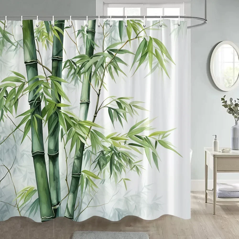 Japanese Style Flowers Bird Shower Curtain Abstract Mountain Red Floral Plant Ink Art Landscape Fabric Decor Bathroom Curtains shower curtains