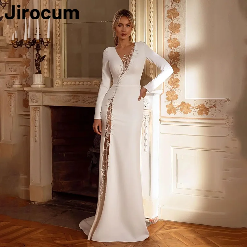 

Jirocum Luxurious White Sparkling Evening Gown Women's Sequin Mermaid Party Prom Gowns Floor Length Sexy Formal Wedding Dress