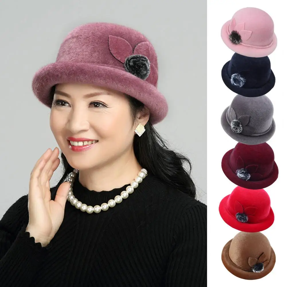 Women Winter Hat Elegant Windproof Flower Embellished Basin Hat Ultra-Thick Keep Warm Autumn Winter Imitation Fur Hat Basin Caps 3