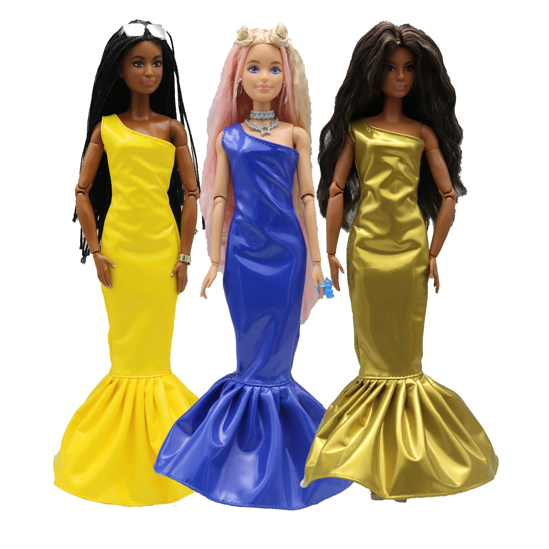 I Giocattoli Indossano Vestiti Per Barbie 30Cm Pu Mirror Leather Stretch Mermaid Fishtail Dress Accessori Per Bambole Monospalla 1/6 Dollhouse